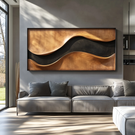 Sculptural Wood Wall Art Panel with Black Wave