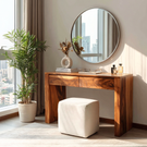 Solid Wood Vanity Table with Dual Drawers for Modern Bedroom
