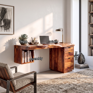Solid Wood Desk With Drawers And Open Shelf For Home Office