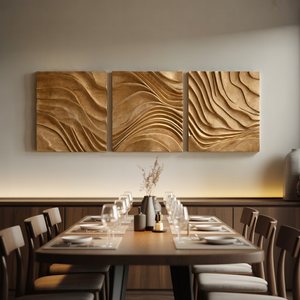 Handcarved Solid Wood Wall Art Set for Modern Living Room