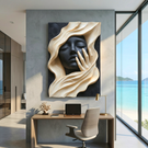 Handcrafted Solid Wood Wall Art with Abstract Female Face Relief for Modern Interiors