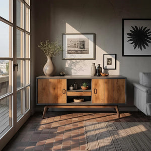 Solid Wood Console Cabinet with Minimalist Storage for Modern Interiors