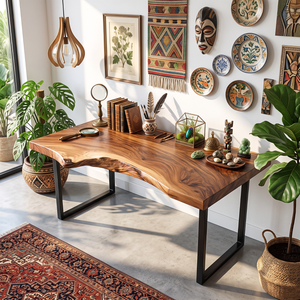 Live Edge Solid Wood Desk with Black Metal U Legs