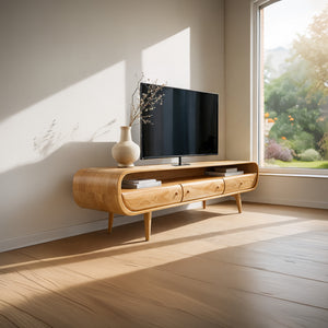 Mid-Century Solid Wood TV Console with Curved Frame