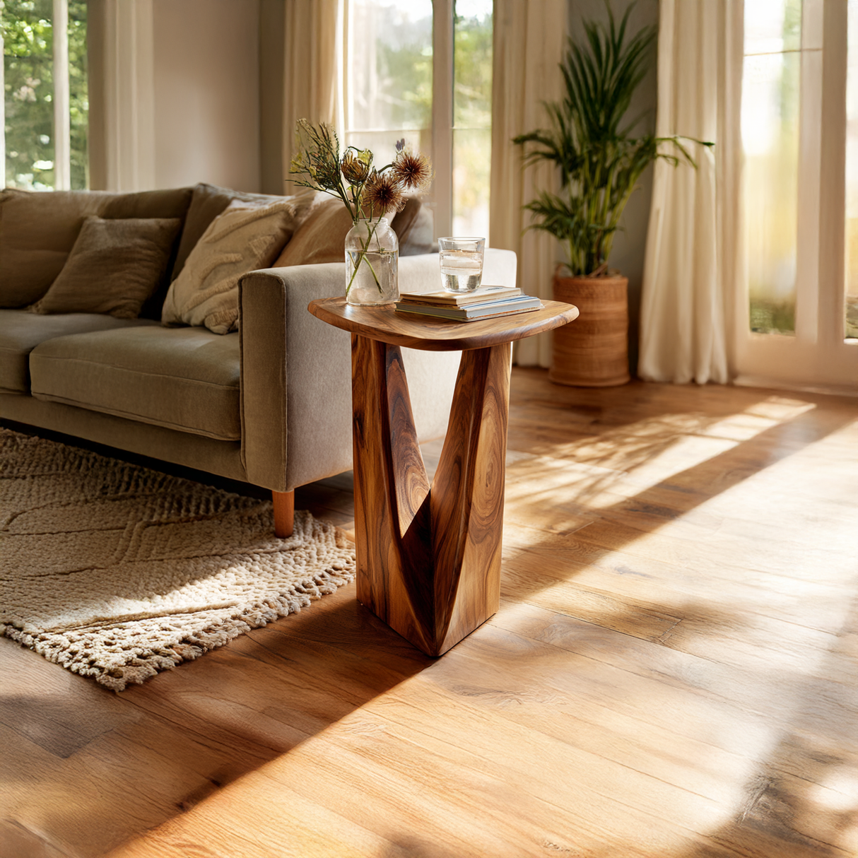 Sculptural Solid Wood Side Table for Modern Living