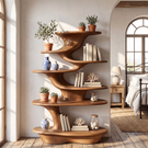 Cascade Form Wood Display Shelf with Sculpted Tiered Platforms
