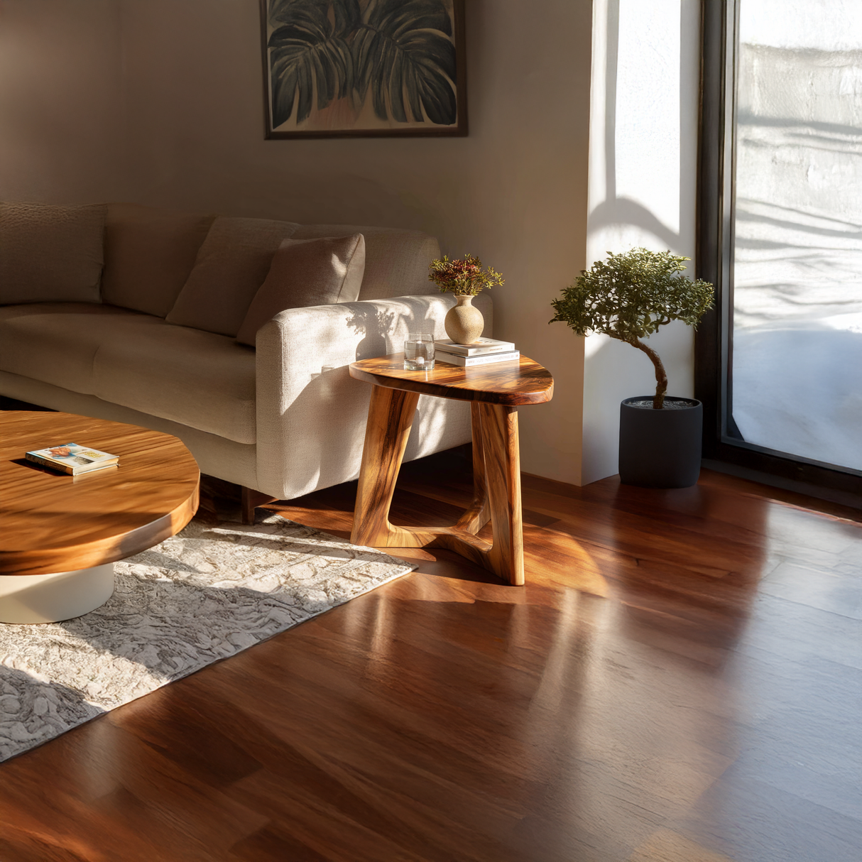 Sculpted Solid Wood Accent Table with Organic Form