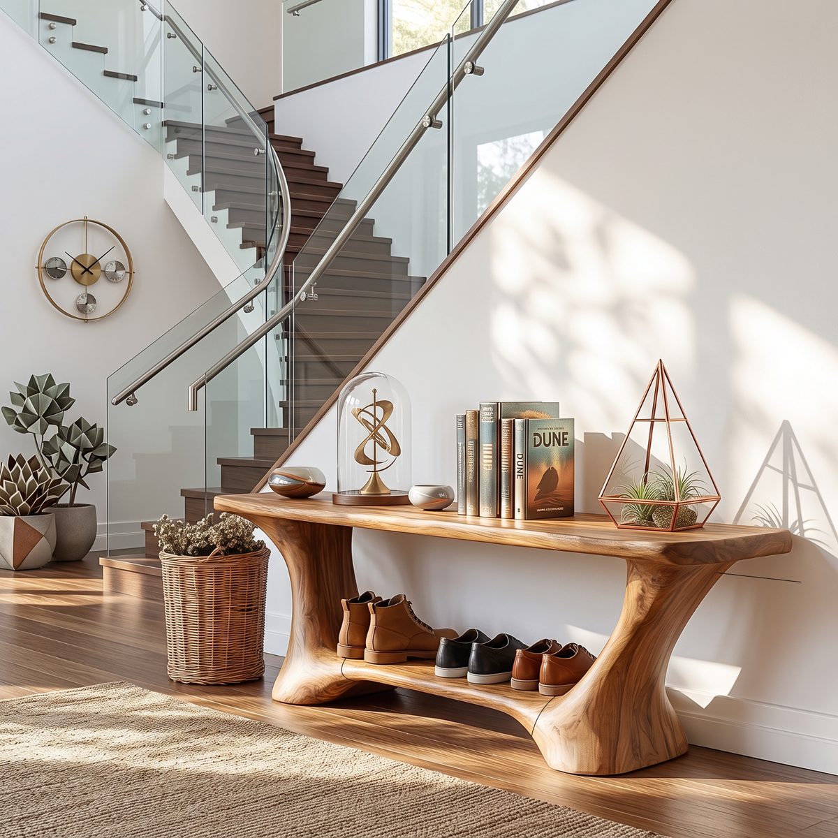 Handcrafted Solid Wood Shoe Bench with Open Storage Shelf