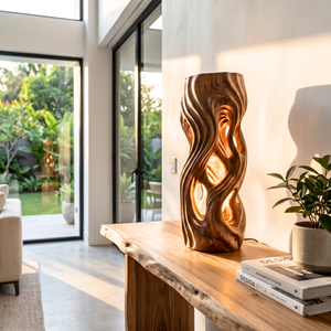 Wavescape Wood Table Lamp with Organic Cutouts