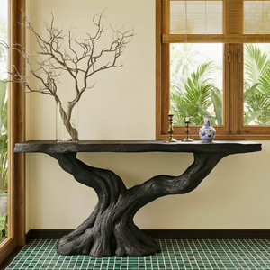 Sculptural Wood Console Table with Tree Form Base
