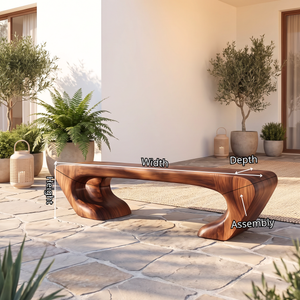 Bench Solid Wood with Sculptural Asymmetrical Base and Flowing Organic Seat