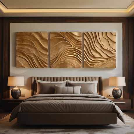 Handcarved Solid Wood Wall Art Set for Modern Living Room