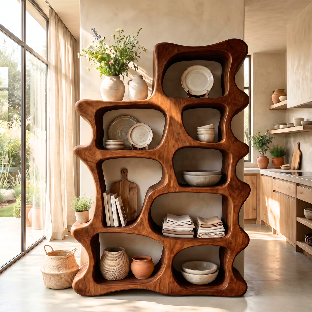 Handmade Freeform Wooden Bookshelf Artistic Display Cabinet
