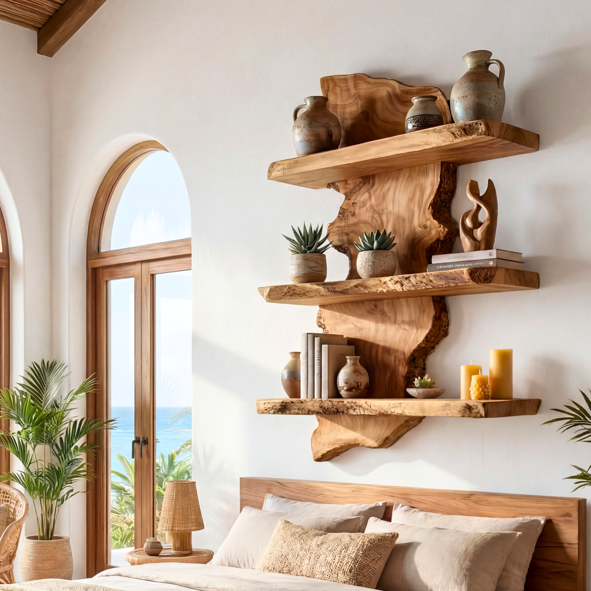Live Edge Wooden Wall Shelf Handmade Floating Solid Wood Modern Rustic Shelving
