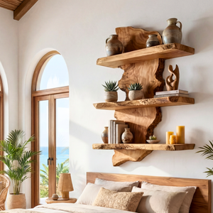 Live Edge Wooden Wall Shelf Handmade Floating Solid Wood Modern Rustic Shelving