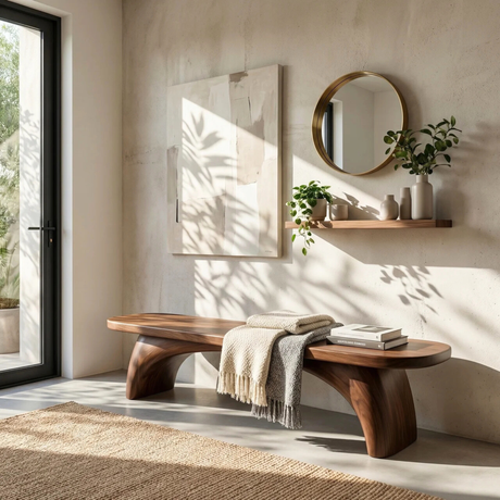 Organic Wood Bench with Sculptural Curved Legs for Modern Interiors