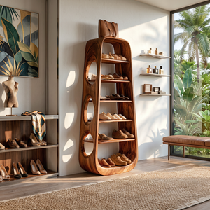 Shoe Cabinet Solid Wood Tall Open Shoe Storage Rack for Entryway Bedroom and Closet