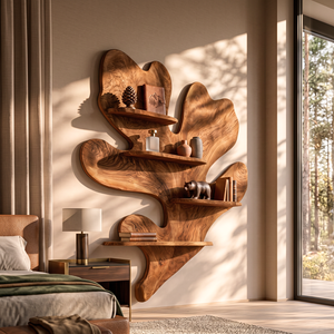 Solid Wood Wall Shelf with Organic Freeform Design for Living Room Decor