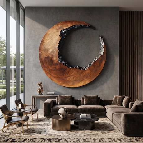 Solid Wood Circular Wall Sculpture with Open Center Form