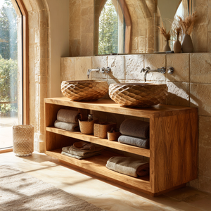 Open Shelf Wood Double Bathroom Vanity