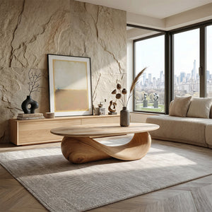 Organic Solid Wood Coffee Table Sculpted Loop Base