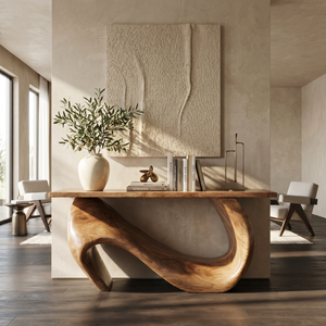 Console Table Solid Wood with Asymmetric Loop Base for Entryway Decor