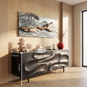Carved Black Wood Sideboard Cabinet for Modern Living Room and Dining Storage