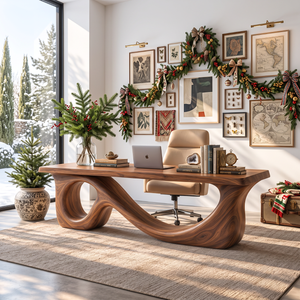 Organic Solid Wood Executive Desk with Sculptural Loop Base