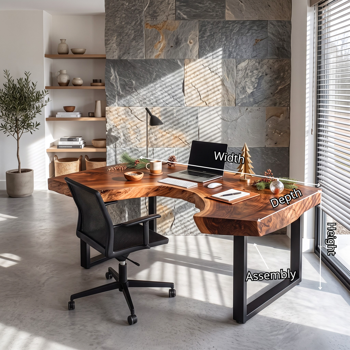 Sculpted Live Edge Solid Wood Desk For Home Office