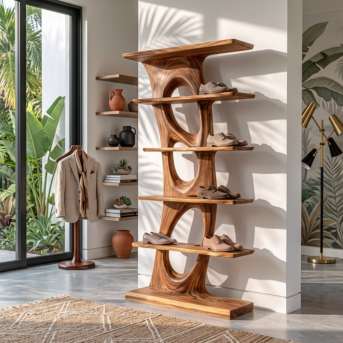 Shoe Cabinet Solid Wood Tall Open Shoe Storage Rack for Entryway Bedroom and Closet (Copy)