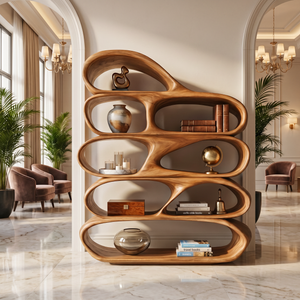 Organic Wooden Bookshelf Handmade Sculptural Solid Wood Modern Display Shelf
