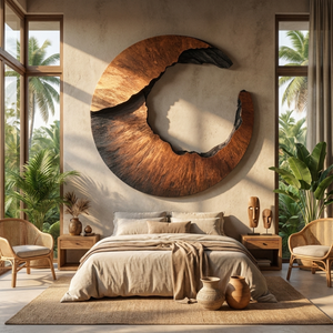 Wall Sculpture Solid Wood Open Crescent Ring for Bedroom and Living Room Decor