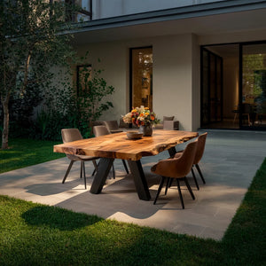 Live Edge Solid Wood Dining Table with Natural Slab for Modern Home