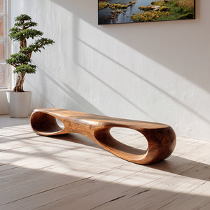 Sculptural Solid Wood Bench with Organic Hollow Design