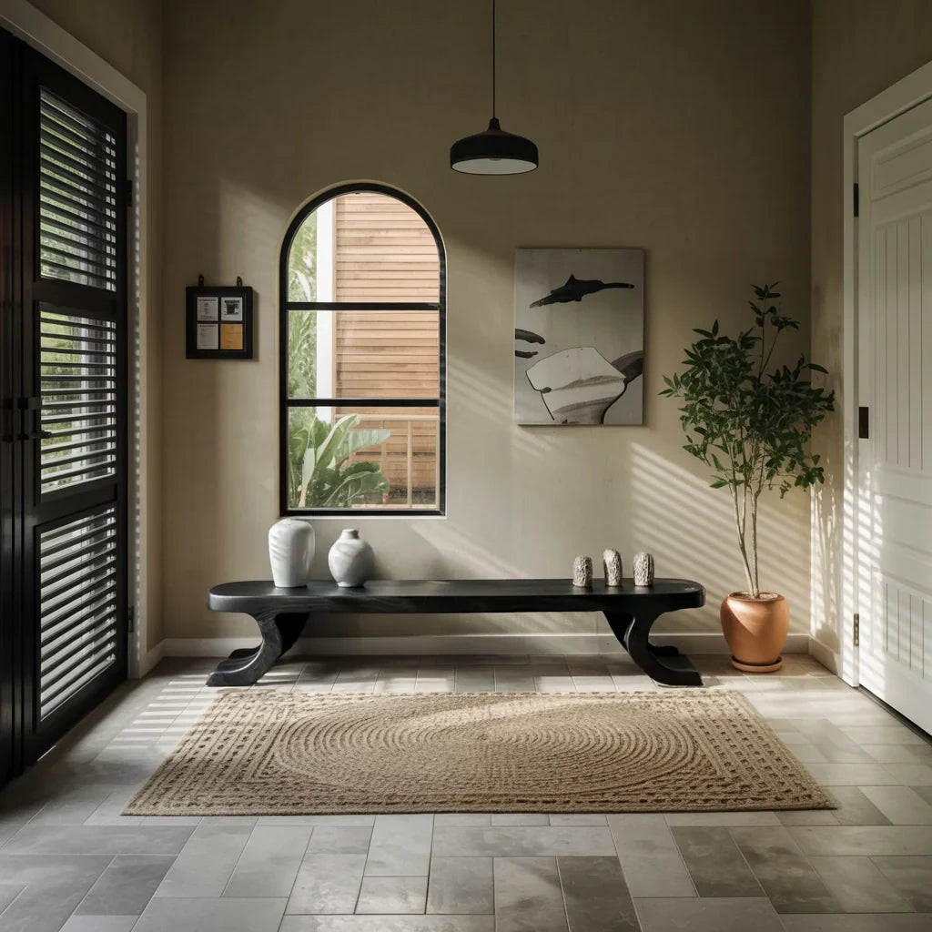 Solid Wood Low Bench with Curved Feet for Japandi Living Room