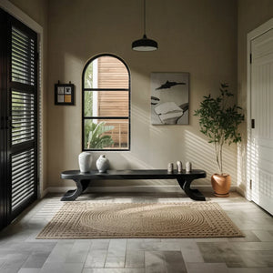 Solid Wood Low Bench with Curved Feet for Japandi Living Room
