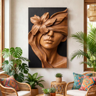 Bloom Veil Wooden Relief Portrait Sculpture Wall Art