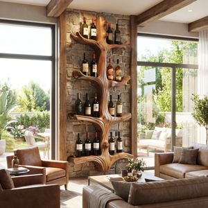 Organic Tree Wine Rack Handmade Solid Wood Wall Mounted Wine Bottle Holder