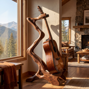 Organic Sculptural Guitar Stand Handcrafted Wooden Acoustic Holder