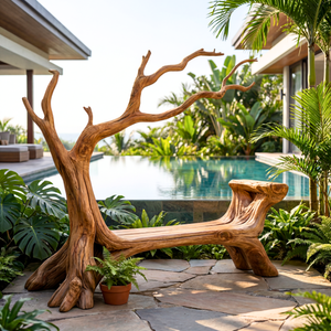 Handmade Natural Tree Wooden Bench Sculpture