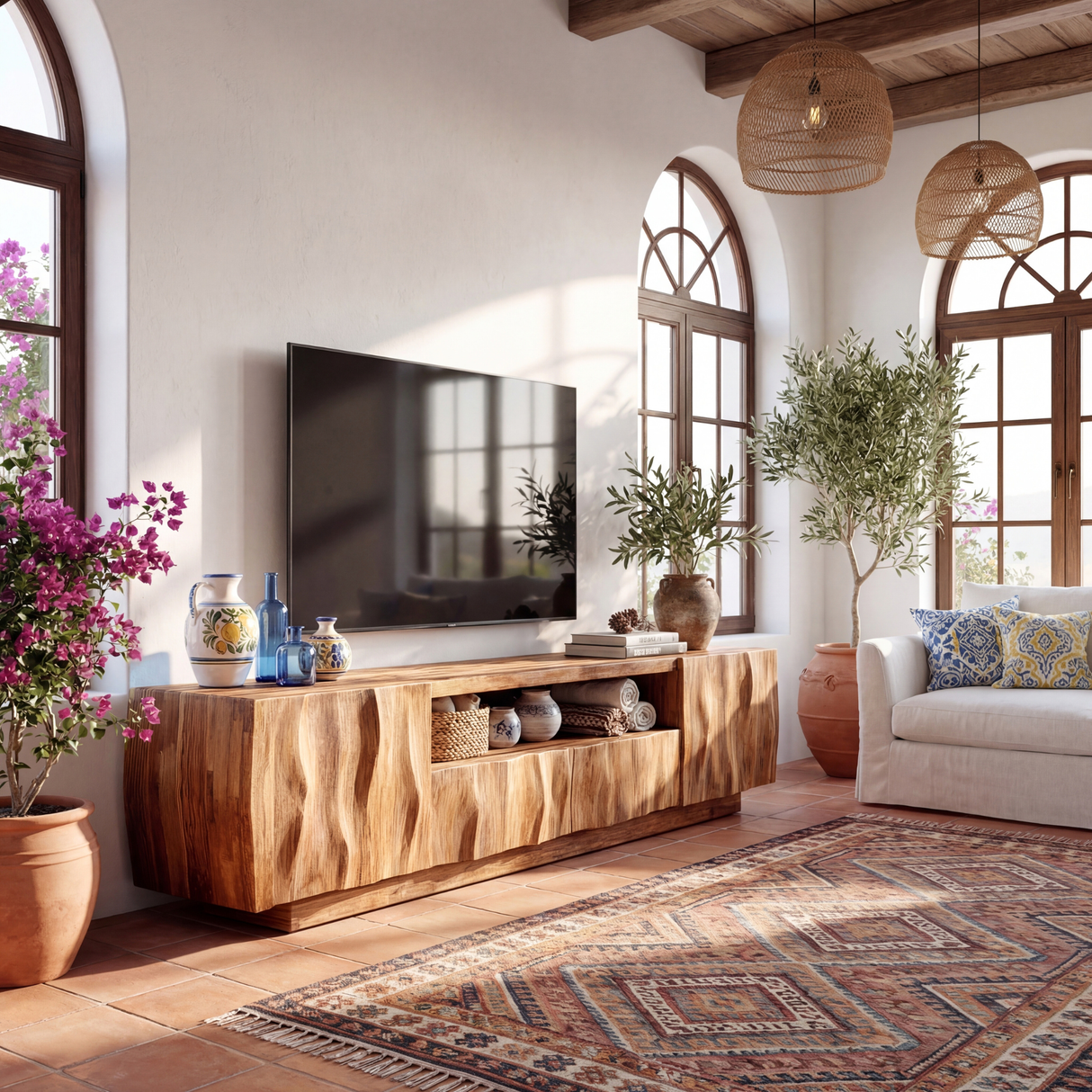 Sculptural Wood TV Cabinet with Flowing Wave Front for Modern Interiors