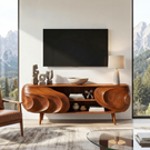 Sculptural Wood TV Cabinet with Carved Organic Front, Modern Media Console for Luxury Living Rooms