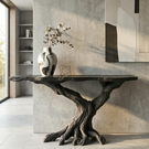 Sculptural Black Wood Console Table with Twisted Root Base