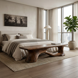 Sculptural Solid Wood Bench with Organic Form for Modern Interiors