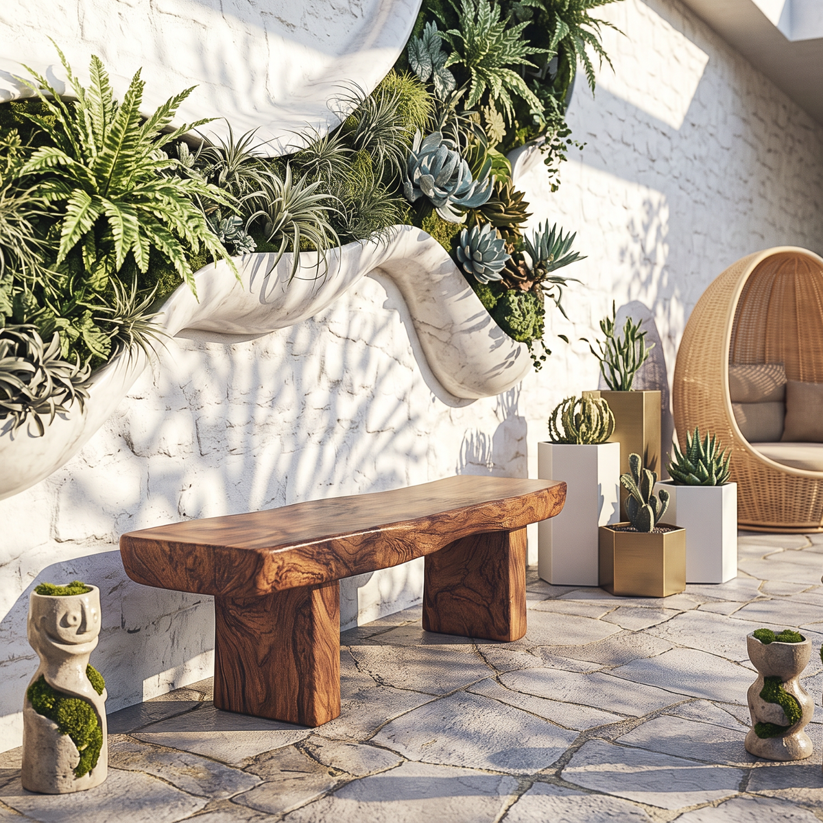 Handcrafted Live Edge Solid Wood Garden Bench with Natural Slab Seat