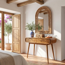 Rounded Solid Wood Vanity Table with Drawers, Modern Dressing Table for Bedroom
