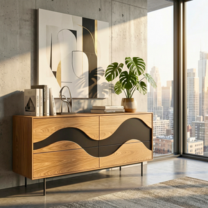 Architectural Wave Front Sideboard Cabinet, Modern Storage Credenza for Modern Interiors
