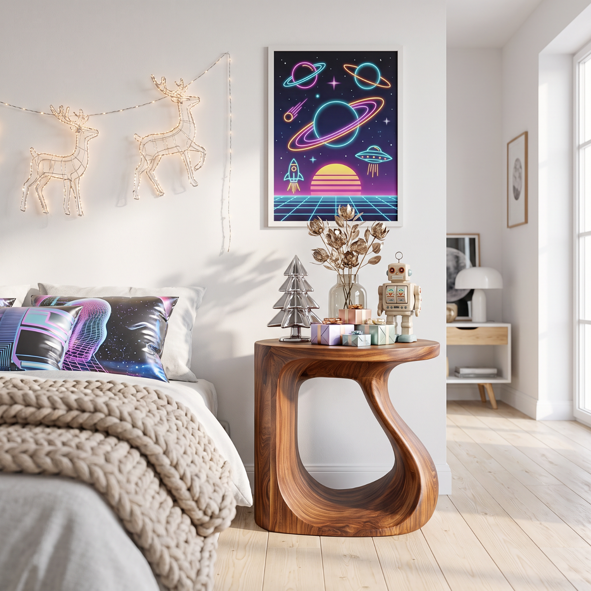 Organic Solid Wood Side Table with Sculptural Open Loop Base