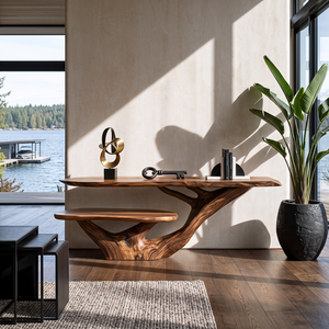 Console Table with Organic Branching Base and Floating Display Shelf
