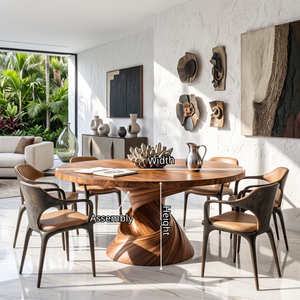 Dining Table with Helix Inspired Base and Solid Wood Surface